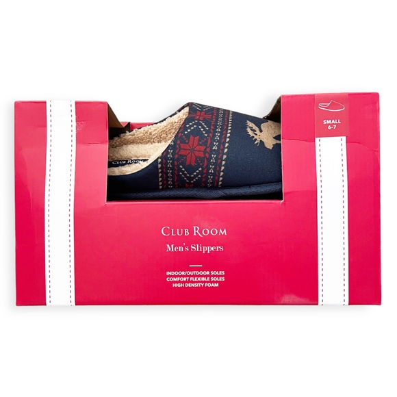 Club Room Men's Moose-Print Slippers (Navy, Small) Size 6-7 New in Box - Picture 8 of 13